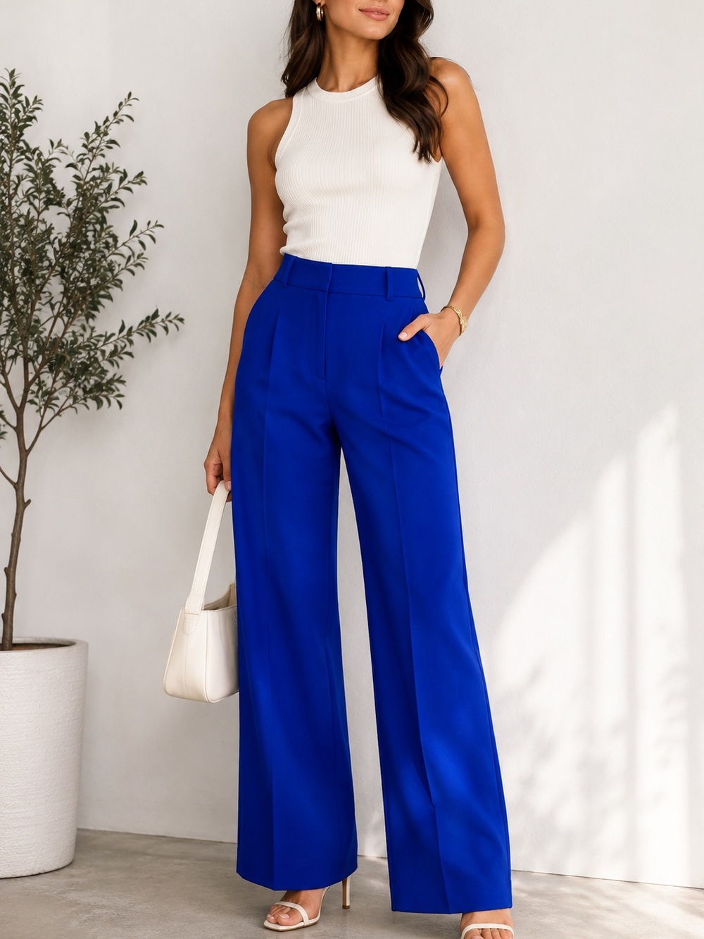 Zara Cobalt Blue High Rise Wide Leg Tailored Trouser Pants Size S NWT